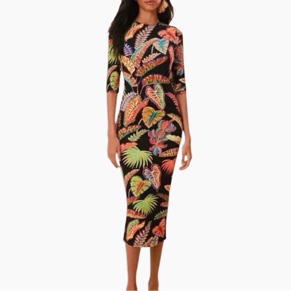 Farm Rio cool foliage jersey Tropical Print Midi Dress NEW - Picture 1 of 10